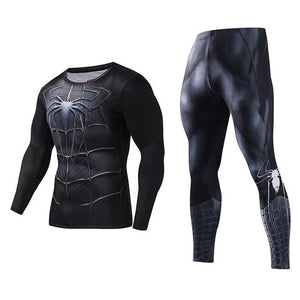 Men's Compression GYM training Clothes Suits workout Superman jogging Sportswear Fitness Dry Fit Tracksuit Tights 2pcs / sets