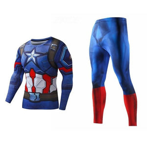 Men's Compression GYM training Clothes Suits workout Superman jogging Sportswear Fitness Dry Fit Tracksuit Tights 2pcs / sets